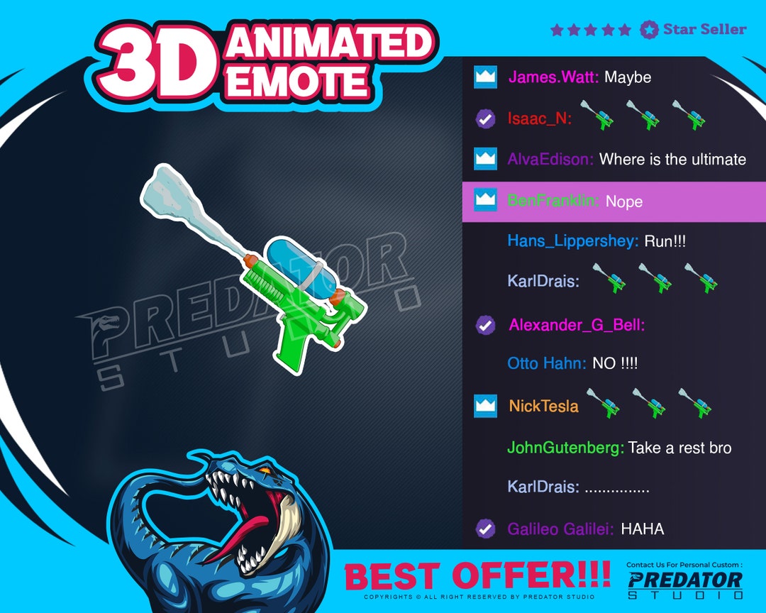 Splish Splash Water Gun Animated Emote 3D Animated Emote, Stream Emotes