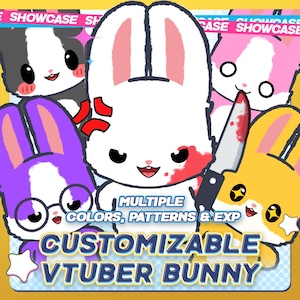 Customizable VTuber Bunny Pet | Scribble Style | Multiple Colors, Patterns & Expressions