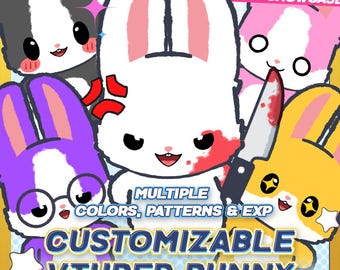 Lapin VTuber personnalisable | Style griffonnage | Plusieurs couleurs, motifs et expressions