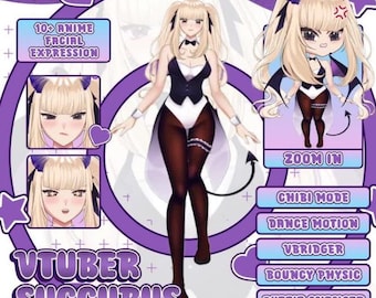Premium Vtuber Live2D Model | Vtuber Commission | Succubus Girl with Detailed Rigging & VBridger Tracking | Premade Vtuber | Vtuber Model