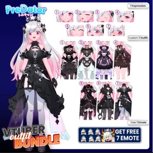 Customizable Ultimate Gothic Vtuber Kit: Live2D Model & 7 Outfits with Free Emotes