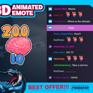 Brain 200 IQ 3D-geanimeerde emote, emote, twitch-emote, chat-emote, kick-emote, stream-emote, emote, bit-twitch-emote, cartoon-emote