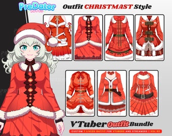 Vtuber de Noël festif au pays des merveilles : modèle enchanteur en direct 2D avec 7 tenues de Noël et animations joyeuses