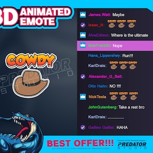 Cowdy 3D Animated Emote, Text Emotes, Kick Emote, Gaming Emote, Emote Commission, Gif Emotes, Stream Emotes, Funny Emotes, Game Emote
