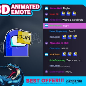 DUM 3D Animated Emote, Twitch Emote, Animated Emotes, Emote Commission, Twitch Emote Pack, Game Emote, Kick Emote, Cute Emotes