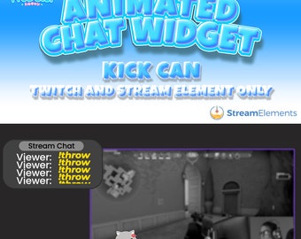 May include: Animated chat widget for Twitch and Stream Elements. The widget features a cartoon cat with a red heart on its chest. The text "!throw" is repeated in the chat window.