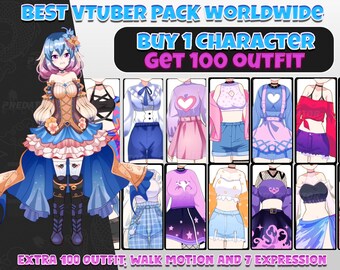 Live2D VTuber Model Pack: Anime Girl Avatar with 100 Outfits