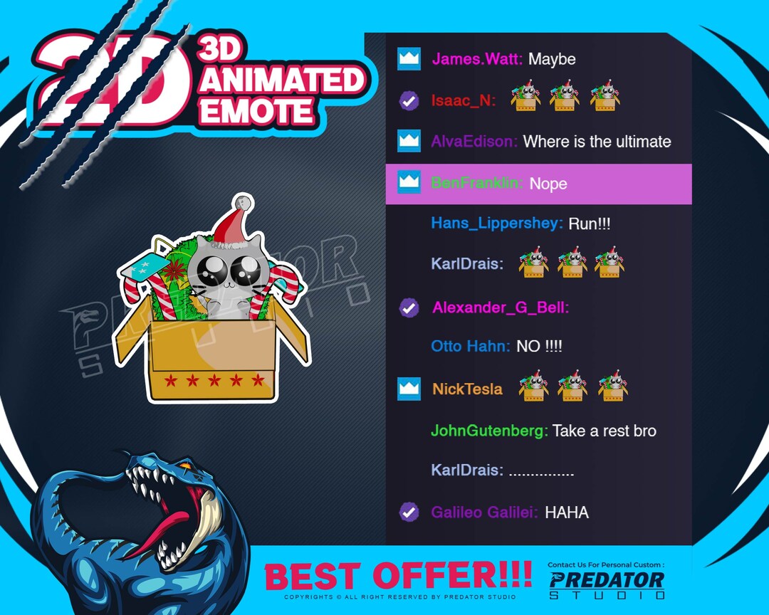 Kitty Box 3D Animated Emote, Emote Twitch, Kick Emote, Kitty Emotes