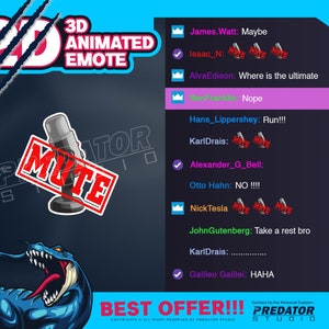 Mute 3D Animated Emote, Text Emotes, Kick Emote, Emote Twitch, Emotes Commission, Twitch Chat Emote, Twitch Emote Packs, Game Emotes