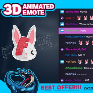 F Bunny 3D Animated Emote, Animal Emote, Rabbit Emote, Twitch Emote, Kick Emote, Game Emote, Stream Emote, Bit Twitch Emote