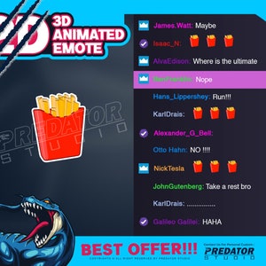 Fried French 3D Animated Emote, Discord Emote, Game Emote, Food Emotes, Twitch Emote Pack, Emote Commission, Cartoon Emote, Emote Animated