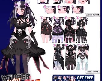 Customizable Vtuber Gothic Mastery: Live2D Model Streamer with 7-Piece Clothing Set Gothic