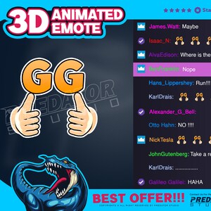Puede incluir: Un emoji animado en 3D azul y amarillo de dos pulgares hacia arriba con las letras GG delante de ellos. El emoji está sobre un fondo negro con el texto "PREDATOR STUDIO" en blanco. El texto "BEST OFFER!!!" está en amarillo y blanco. El texto "Contact Us For Personal Custom: PREDATOR STUDIO" está en blanco.