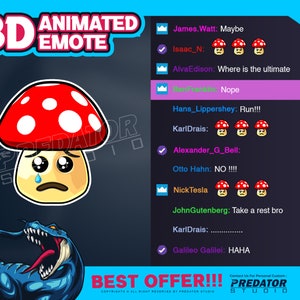 Trauriger Pilz 3D animiertes Emote, Cartoon Emote, Stream Emote, Twitch Emote, Gaming Emote, animiertes Emote, Kick Emote, Bit Twitch Emote