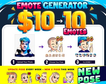 Emoticones de Twitch personalizados generados de alta calidad para tu transmisión de Twitch.