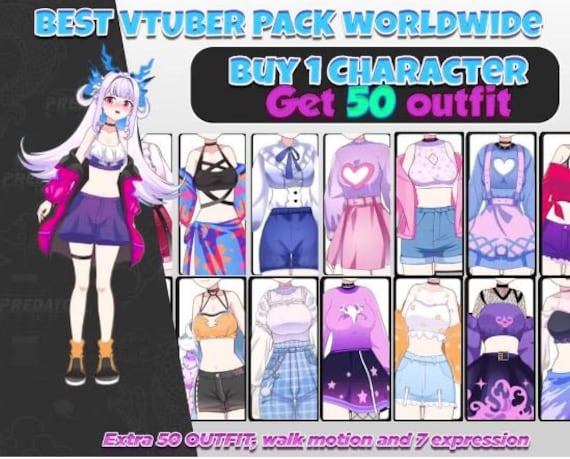 Exclusive Vtuber Avatar: Live2D Model Pack with 50 Outfits
