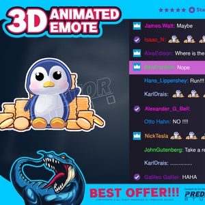 3D Animated Emote, Kick Emote, Emote Commission, Twitch Emote Pack - Bring Penguin Vibes to Donation Alerts with 3D Animated Emotes