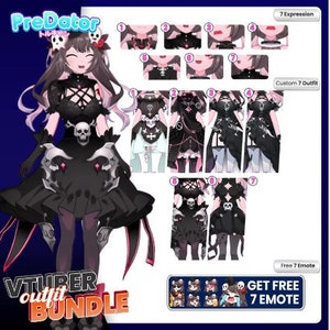 Customizable Live2D Model Dark Elegance: Intricate Gothic Vtuber with Complete 7 Outfit Collection for Virtual Icons