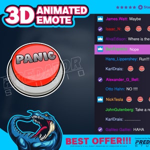 3D Animated Emote, Kick Emote, Twitch Sub Emotes, Game Emote, Emote Commission, Discord Emotes - Button Panic Emote for Twitch and Discord