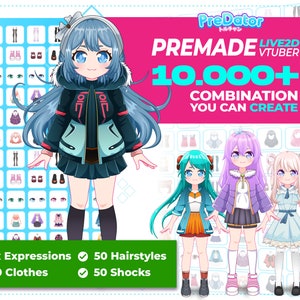Customizable Anime Girl Premade Loli Vtuber with 50 Dress, Hair, Eye Color, and Shoe Options