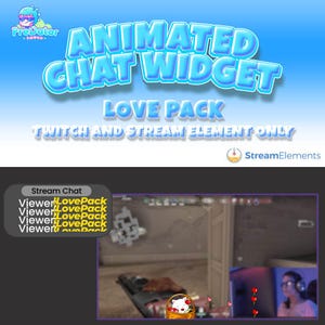 Wzmocnij swój strumień | Zaawansowany animowany widżet czatu Twitch dla streamerów | Widżet czatu Twitch Love Pack