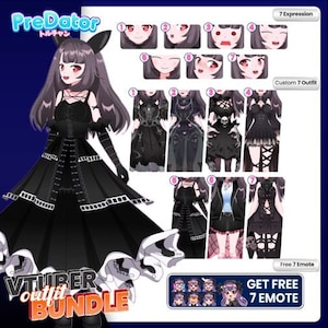 Customizable Gothic Vtuber Raven&#39;s Realm: Dark Avian-Themed Live2D Model with 7 Mystical EleganceOutfits  & Gothic Grace