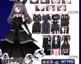 Gothic Raven Vtuber Model: 7 Dark-outfitbundel, Live2D-avatar
