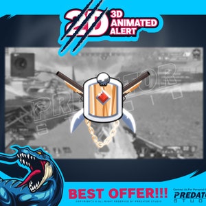 3D Animated Alert Shield and Sword, Stream Alerts, Alerts Twitch, Streamer Alerts, Follower Alert, Twitch Alert Pack, Twitch Stream Alerts