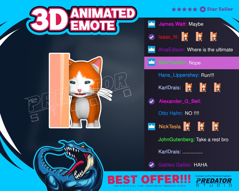 Predator Emotes 3D Animated Cat Emote: Twitch, Discord, Kick - Etsy