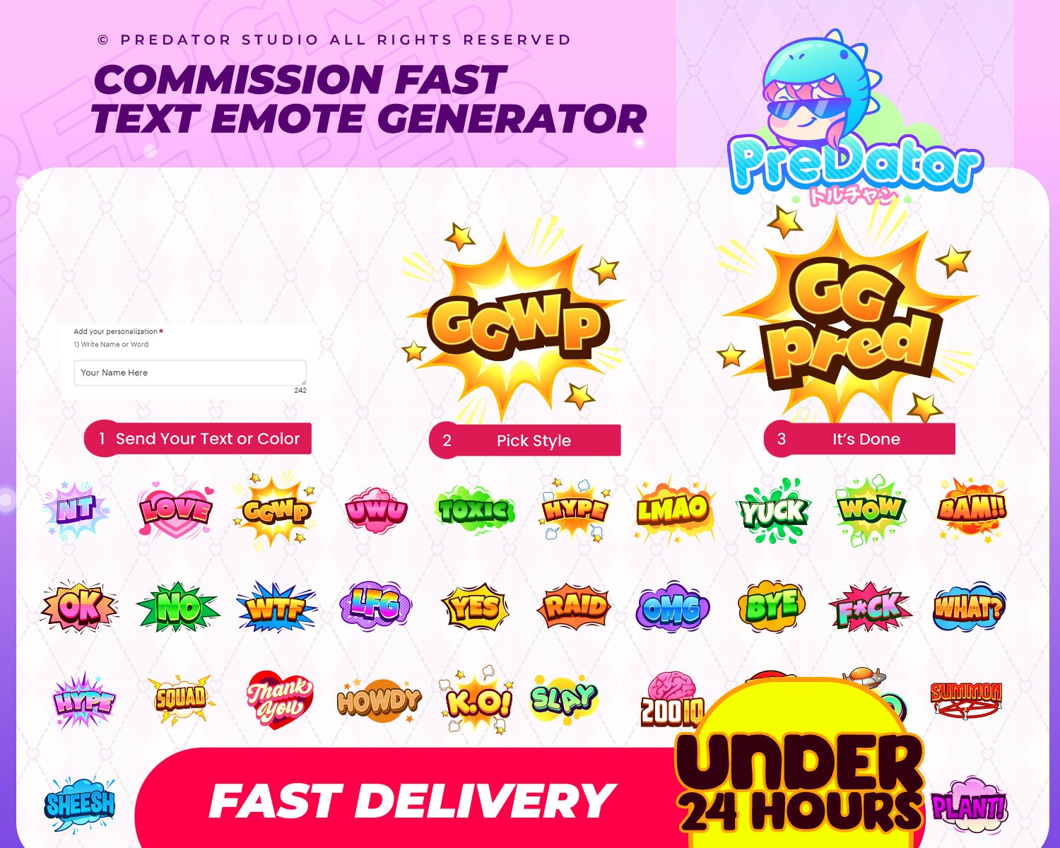 Semi Custom Editable Unique Text Emote Generator for twitch, discord, or kick emotes