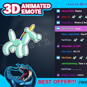 Puede incluir: Un emoji animado en 3D de un dinosaurio azul con un globo de unicornio arcoíris. El texto "BEST OFFER!!!" está en la parte inferior de la imagen. El texto "PREDATOR STUDIO" está en la parte inferior derecha de la imagen.