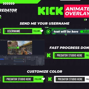 Semi-Custom Animated Kick Overlay for Streaming, Kick Overlay, Stream Overlay, Lower Thirds, Overlay, Streaming Overlay, Kick Animation