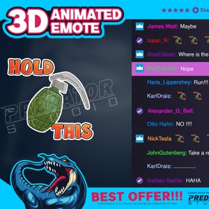 3D Animated Emote, Twitch Sub Emotes, Kick Emote - Take Your Twitch Channel to the Next Level with Hold This Grenade Emote