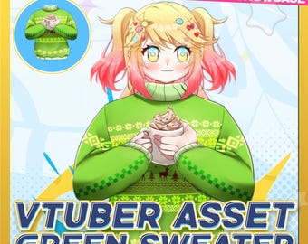 Vtuber Assets Green Sweater Christmas – Live2D Outfit Addon for Cozy Streams