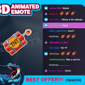 Dynamite 3D geanimeerde emote, emotes Twitch, Kick Emote, Discord Emote, Emote Commission, Game Emote, Stream Emote Twitch, Cartoon-emotes