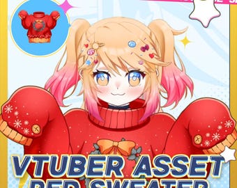 Pull de Noël rouge Vtuber Assets - Tenue confortable Live2D pour les diffusions des fêtes