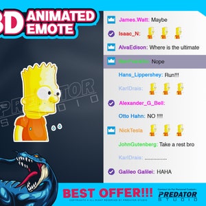 Bart Simpons 3D Animated Emote, Kick Emote, Emotes Commission, Streamer Emotes, Twitch Bit Emotes, Gif Emotes, Twitch Emote image 2