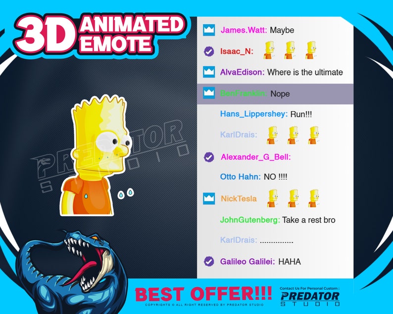 Bart Simpons 3D Animated Emote, Kick Emote, Emotes Commission, Streamer Emotes, Twitch Bit Emotes, Gif Emotes, Twitch Emote image 2