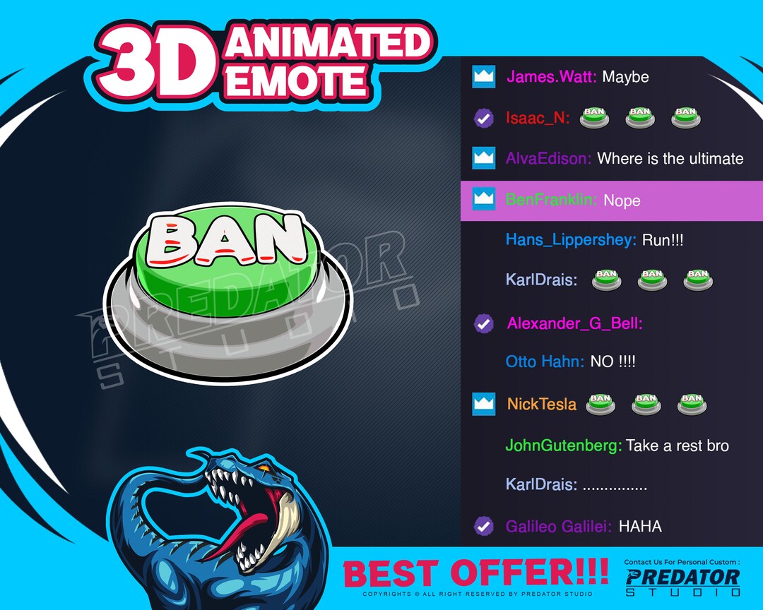 3D Animated Ban Button Emote: Twitch/kick Stream Emote - Etsy