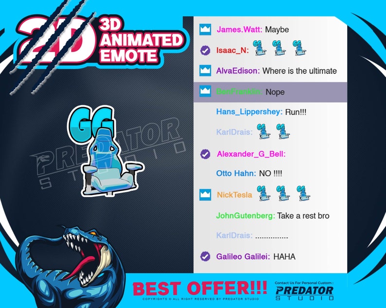 GG Chair Gaming 3D Animated Emote Twitch Emote Animated Etsy