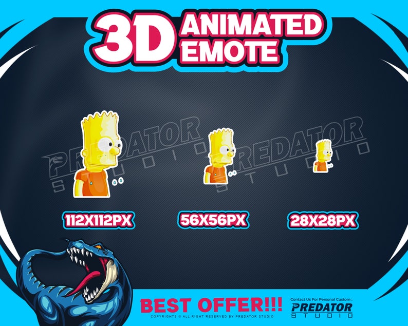 Bart Simpons 3D Animated Emote, Kick Emote, Emotes Commission, Streamer Emotes, Twitch Bit Emotes, Gif Emotes, Twitch Emote image 3