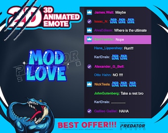 Emote textuel animé Mod Love : emote Twitch 3D
