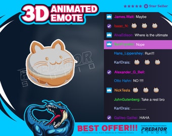 Emote animé 3D Cake Cat : sous-emote Twitch/Kick Stream (GIF/PNG)