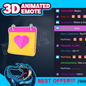 3D Animated Emote, Twitch Emote, Kawaii Emote, Twitch Sub Emotes, Discord Emote, Game Emote, Kick Emote - Valentine Calendar 3D Emote
