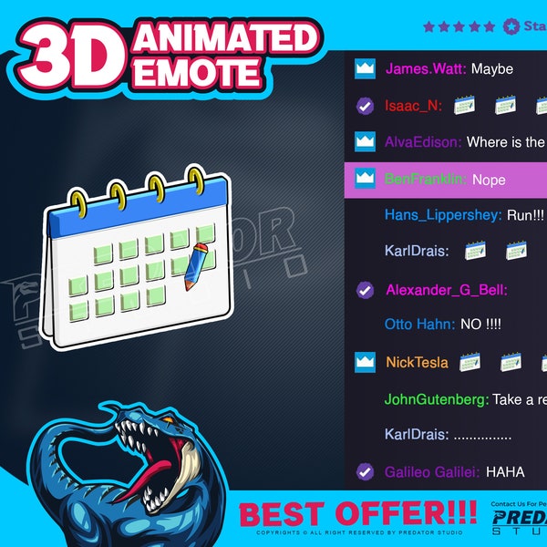 Time Management Mastery Calendar 3D Animated Emote for Twitch Chat - Kick Emote, Stream Emotes, Twitch Chat Emotes, Twitch Sub Emotes