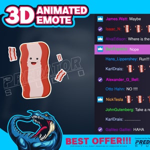 3D アニメーション エモート、Twitch エモート、キック エモート、エモート コミッション、アニメーション エモート、GIF エモート、Twitch チャット エモート - ベーコン 3D エモート