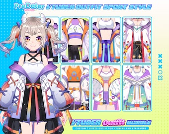 Modelo Live2D con temática deportiva: aparejo completo, 7 atuendos deportivos, peinados variados y expresiones vibrantes.