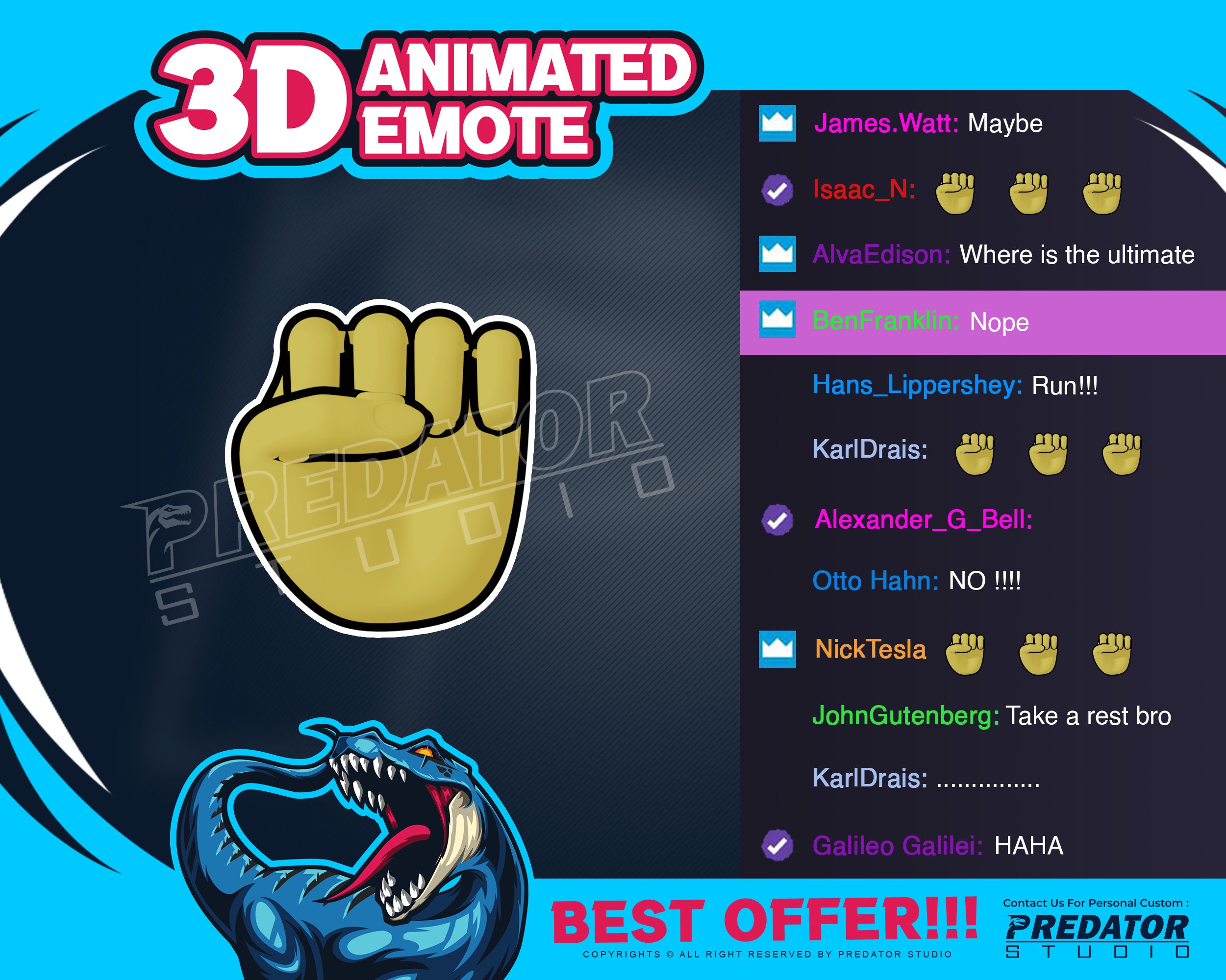 3D Animated Hand Fist up Emote: Twitch/kick Stream Emotes - Etsy