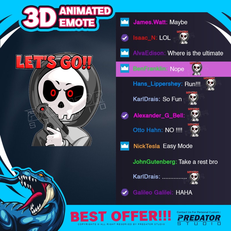 Predator Emotes 3D Animated Ghost Emote: Custom Twitch Stream Emote (GIF & PNG) - Etsy
