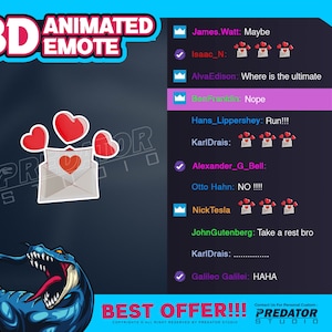 Liebesbrief 3D Animiertes Emote, Emotes, Kick Emote, Liebe Emote, Herz Emote, Emote Kommission, Lustige Emotes, Niedliche Emotes, Luftschlangen Emote